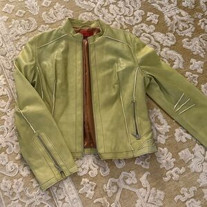 Nicola Berti  Green Leather Jacket with white accents. Size large